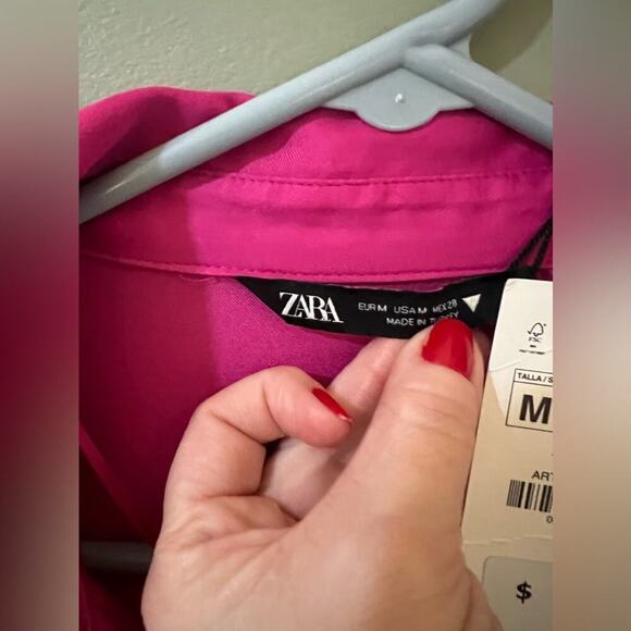 Zara NWT pink long sleeve twist from satin dress size medium - Picture 6 of 9